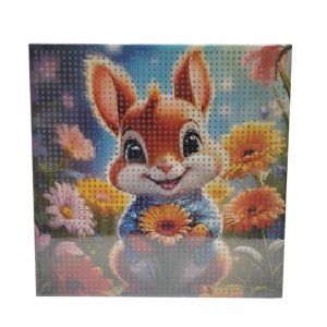 تابلو نقاشی الماسی طرح خرگوش و گل آفتابگردان 20*20 کد 1664