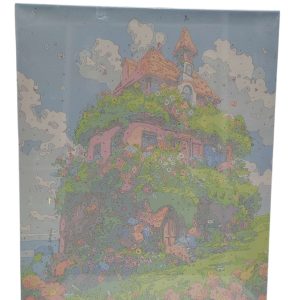 تابلو نقاشی آبرنگی طرح قلعه رویایی و گل ها 40*50 کد 1681