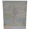 تابلو نقاشی آبرنگی طرح فانوس دریایی و پرندگان 40*50 کد 1682