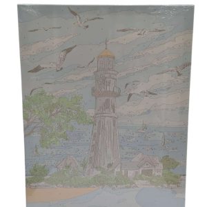 تابلو نقاشی آبرنگی طرح فانوس دریایی و پرندگان 40*50 کد 1682