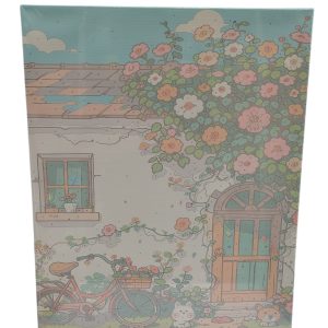 تابلو نقاشی آبرنگی طرح خانه و گل‌های پیچک 40*50 کد 1680